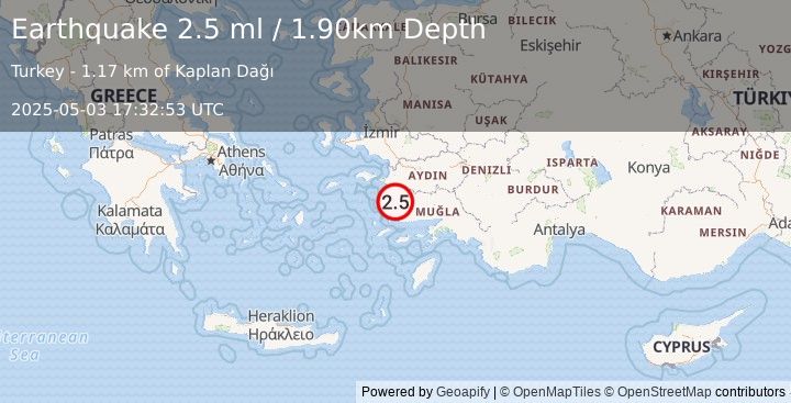 Earthquake WESTERN TURKEY (2.5 ml) (2025-05-03 17:32:53 UTC)