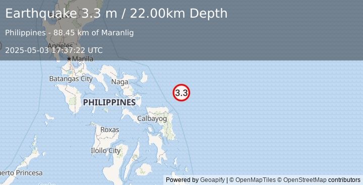 Earthquake PHILIPPINE ISLANDS REGION (3.3 m) (2025-05-03 17:37:22 UTC)