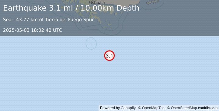 Earthquake DRAKE PASSAGE (3.1 ml) (2025-05-03 18:02:42 UTC)