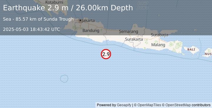 Earthquake JAVA, INDONESIA (2.9 m) (2025-05-03 18:43:42 UTC)