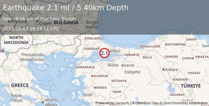 Earthquake WESTERN TURKEY (2.0 ml) (2025-05-03 19:18:12 UTC)