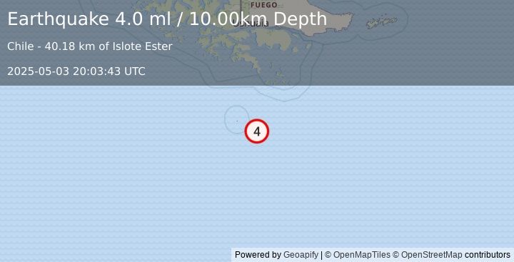 Earthquake DRAKE PASSAGE (4.0 ml) (2025-05-03 20:03:43 UTC)