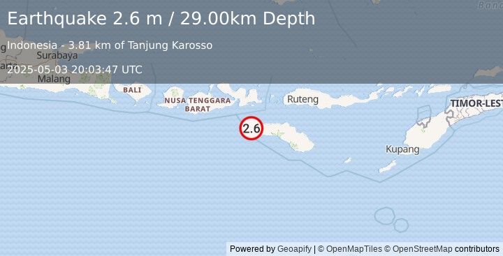 Earthquake SUMBAWA REGION, INDONESIA (2.6 m) (2025-05-03 20:03:47 UTC)