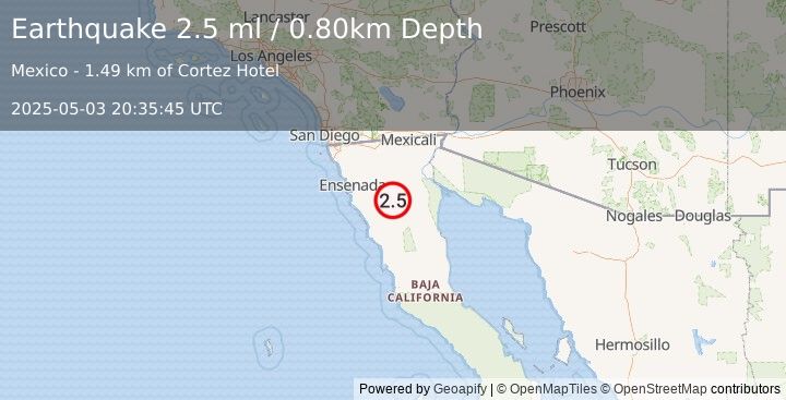Earthquake BAJA CALIFORNIA, MEXICO (2.5 ml) (2025-05-03 20:35:45 UTC)