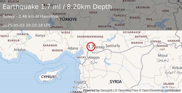 Earthquake CENTRAL TURKEY (1.7 ml) (2025-05-03 20:10:18 UTC)