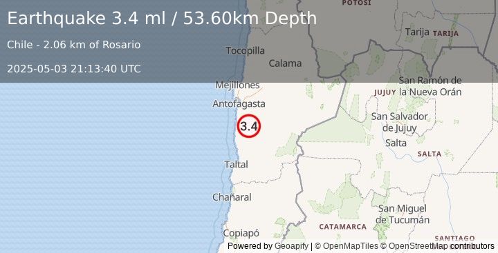 Earthquake ANTOFAGASTA, CHILE (3.4 ml) (2025-05-03 21:13:40 UTC)