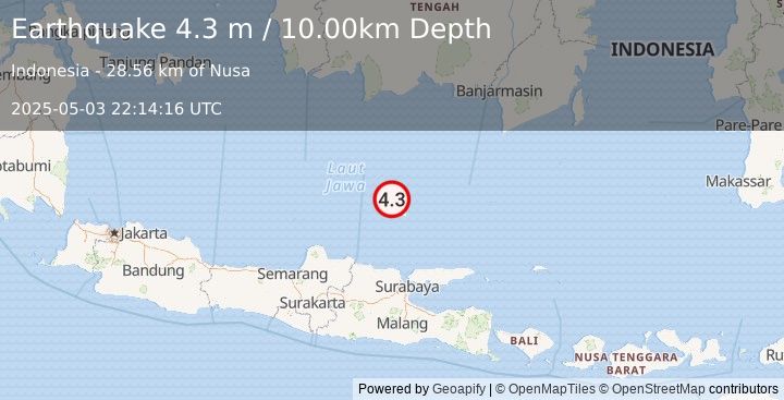 Earthquake JAVA SEA (4.3 m) (2025-05-03 22:14:16 UTC)
