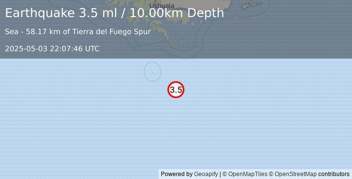 Earthquake DRAKE PASSAGE (3.5 ml) (2025-05-03 22:07:46 UTC)
