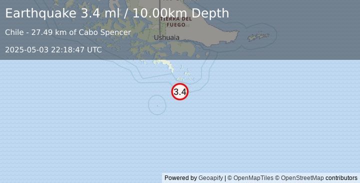 Earthquake DRAKE PASSAGE (3.4 ml) (2025-05-03 22:18:47 UTC)