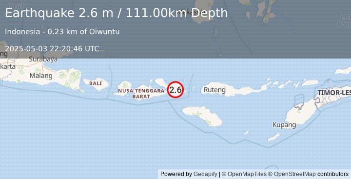Earthquake SUMBAWA REGION, INDONESIA (2.6 m) (2025-05-03 22:20:46 UTC)