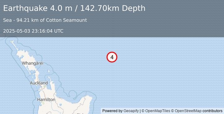 Earthquake OFF E. COAST OF N. ISLAND, N.Z. (4.0 m) (2025-05-03 23:16:04 UTC)
