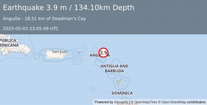 Earthquake ANGUILLA REGION, LEEWARD ISLANDS (3.9 m) (2025-05-03 23:05:49 UTC)