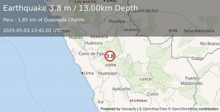Earthquake CENTRAL PERU (3.8 m) (2025-05-03 23:41:02 UTC)