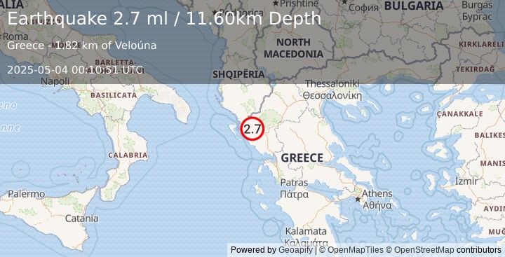 Earthquake GREECE (2.7 ml) (2025-05-04 00:10:51 UTC)