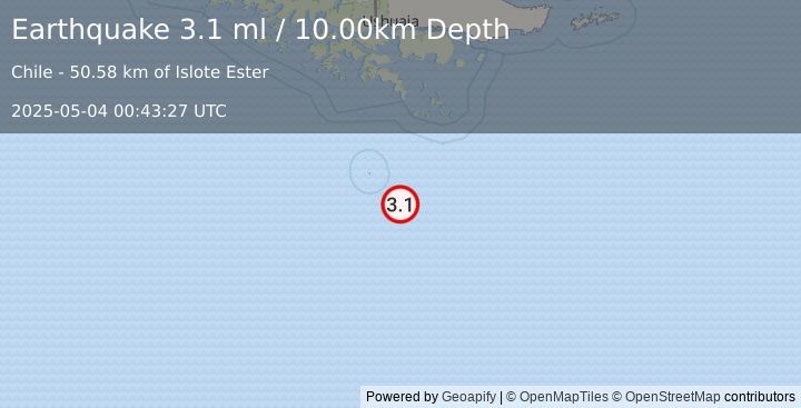 Earthquake DRAKE PASSAGE (3.1 ml) (2025-05-04 00:43:27 UTC)