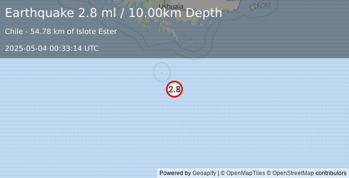 Earthquake DRAKE PASSAGE (2.8 ml) (2025-05-04 00:33:14 UTC)