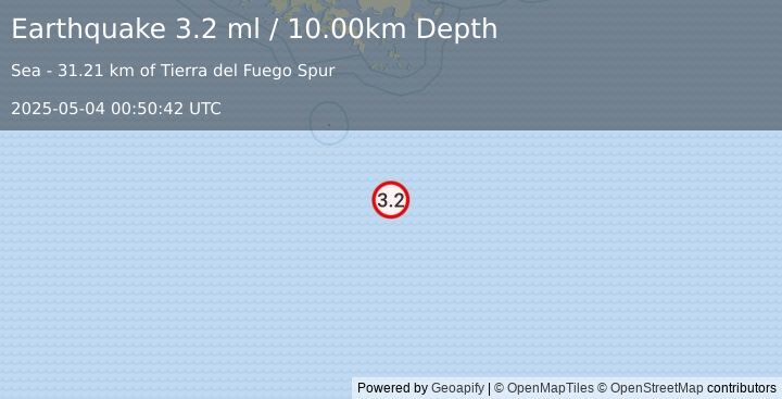 Earthquake DRAKE PASSAGE (3.2 ml) (2025-05-04 00:50:42 UTC)