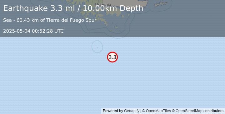Earthquake DRAKE PASSAGE (3.3 ml) (2025-05-04 00:52:28 UTC)