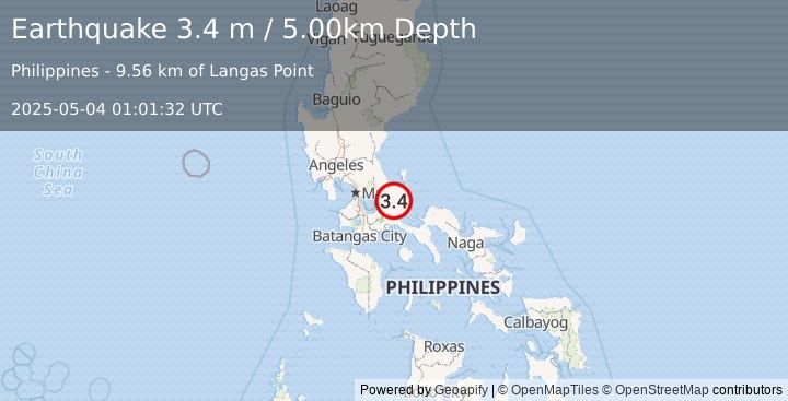 Earthquake LUZON, PHILIPPINES (3.4 m) (2025-05-04 01:01:32 UTC)