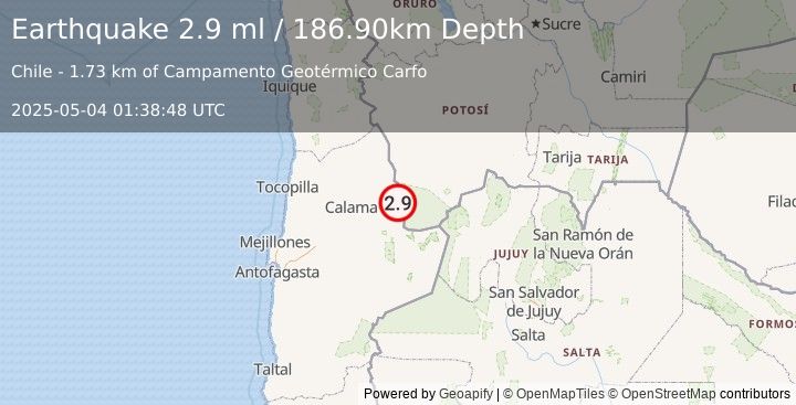 Earthquake ANTOFAGASTA, CHILE (2.9 ml) (2025-05-04 01:38:48 UTC)