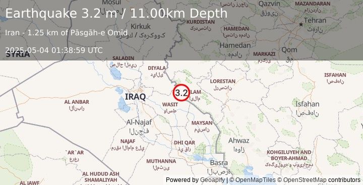 Earthquake IRAN-IRAQ BORDER REGION (3.2 m) (2025-05-04 01:38:59 UTC)