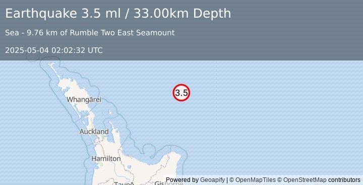 Earthquake OFF E. COAST OF N. ISLAND, N.Z. (3.5 ml) (2025-05-04 02:02:32 UTC)