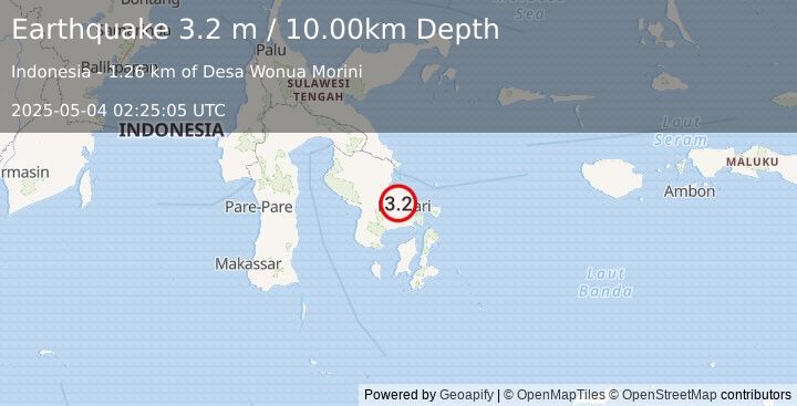 Earthquake SULAWESI, INDONESIA (3.2 m) (2025-05-04 02:25:05 UTC)