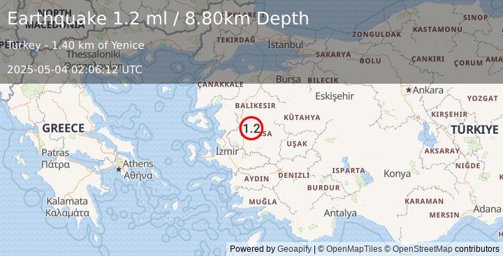 Earthquake WESTERN TURKEY (1.2 ml) (2025-05-04 02:06:12 UTC)
