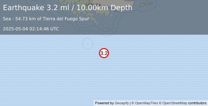 Earthquake DRAKE PASSAGE (3.2 ml) (2025-05-04 02:14:46 UTC)