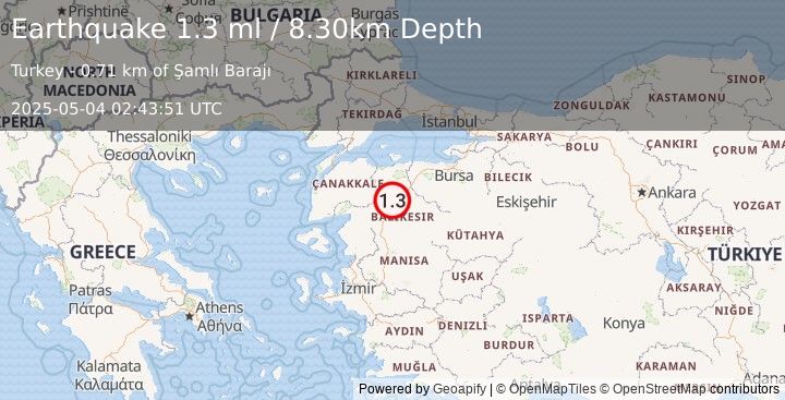 Earthquake WESTERN TURKEY (1.3 ml) (2025-05-04 02:43:51 UTC)