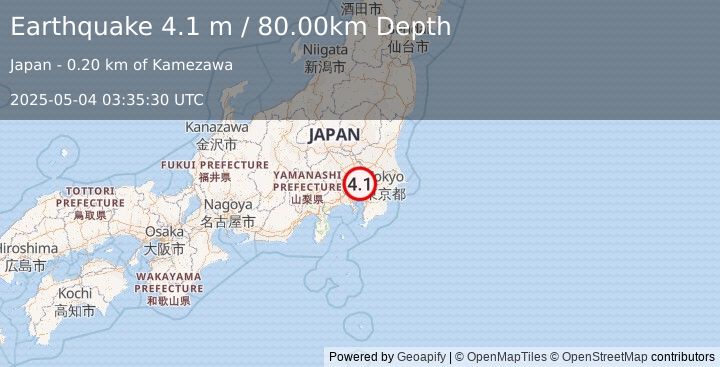 Earthquake NEAR S. COAST OF HONSHU, JAPAN (4.1 m) (2025-05-04 03:35:30 UTC)