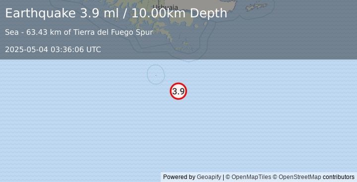 Earthquake DRAKE PASSAGE (3.9 ml) (2025-05-04 03:36:06 UTC)
