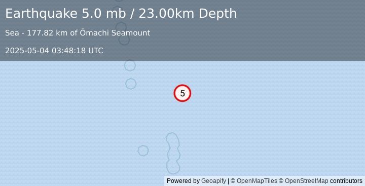 Earthquake IZU ISLANDS, JAPAN REGION (5.1 mb) (2025-05-04 03:48:17 UTC)