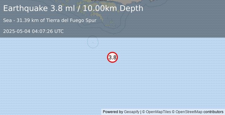 Earthquake DRAKE PASSAGE (3.8 ml) (2025-05-04 04:07:26 UTC)
