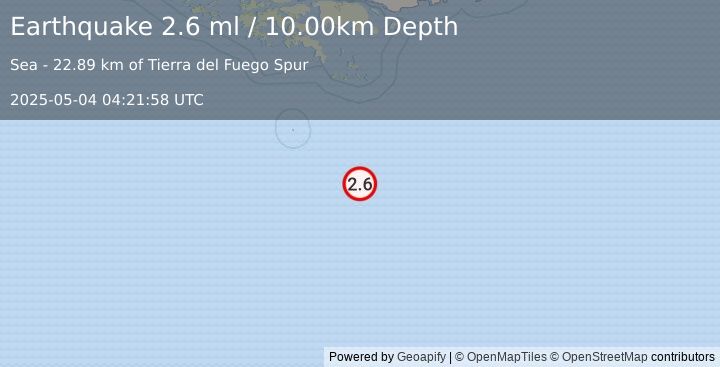 Earthquake DRAKE PASSAGE (2.6 ml) (2025-05-04 04:21:58 UTC)