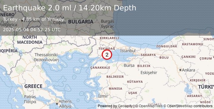 Earthquake WESTERN TURKEY (1.9 ml) (2025-05-04 04:52:26 UTC)