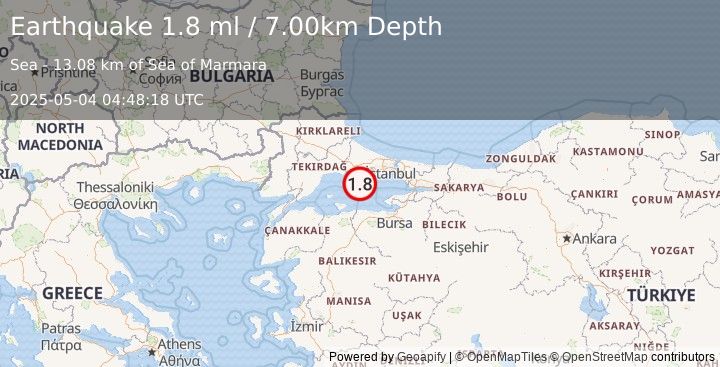 Earthquake WESTERN TURKEY (1.8 ml) (2025-05-04 04:48:18 UTC)