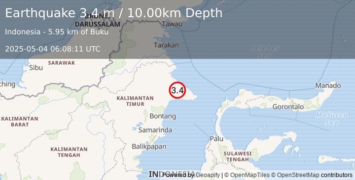 Earthquake KALIMANTAN, INDONESIA (3.4 m) (2025-05-04 06:08:11 UTC)