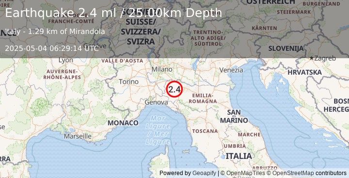 Earthquake NORTHERN ITALY (3.6 ml) (2025-05-04 06:29:14 UTC)