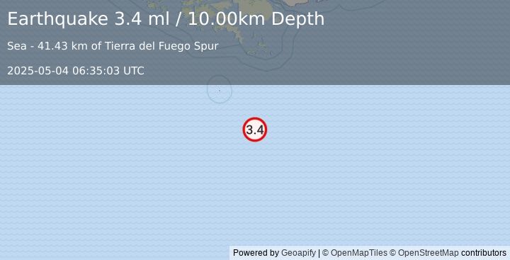 Earthquake DRAKE PASSAGE (3.4 ml) (2025-05-04 06:35:03 UTC)