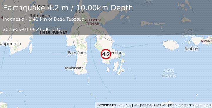 Earthquake SULAWESI, INDONESIA (4.2 m) (2025-05-04 06:46:30 UTC)