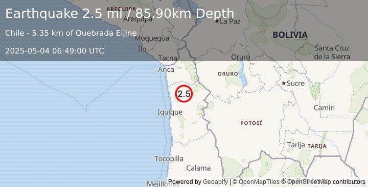 Earthquake TARAPACA, CHILE (2.5 ml) (2025-05-04 06:49:00 UTC)