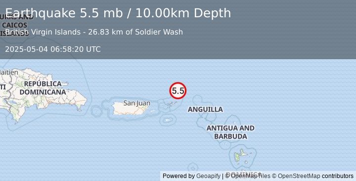 Earthquake VIRGIN ISLANDS REGION (5.3 mw) (2025-05-04 06:58:21 UTC)