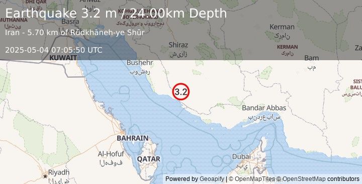 Earthquake SOUTHERN IRAN (3.2 m) (2025-05-04 07:05:50 UTC)