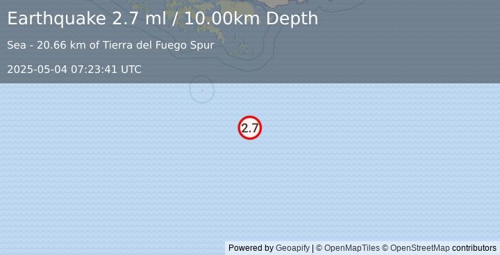 Earthquake DRAKE PASSAGE (2.7 ml) (2025-05-04 07:23:41 UTC)