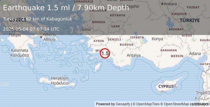 Earthquake DODECANESE IS.-TURKEY BORDER REG (1.5 ml) (2025-05-04 07:07:14 UTC)