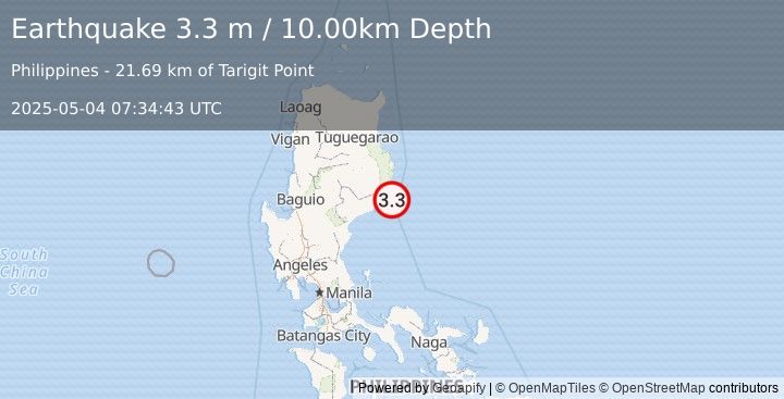 Earthquake LUZON, PHILIPPINES (3.3 m) (2025-05-04 07:34:43 UTC)