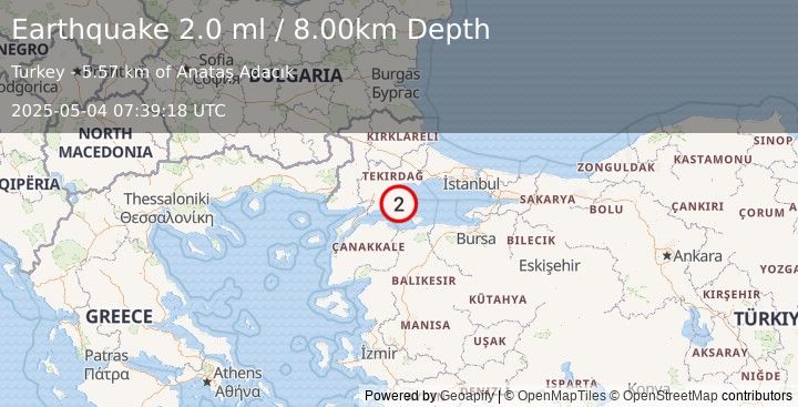 Earthquake WESTERN TURKEY (2.0 ml) (2025-05-04 07:39:18 UTC)