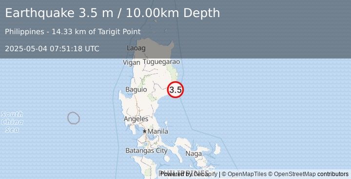 Earthquake LUZON, PHILIPPINES (3.5 m) (2025-05-04 07:51:18 UTC)
