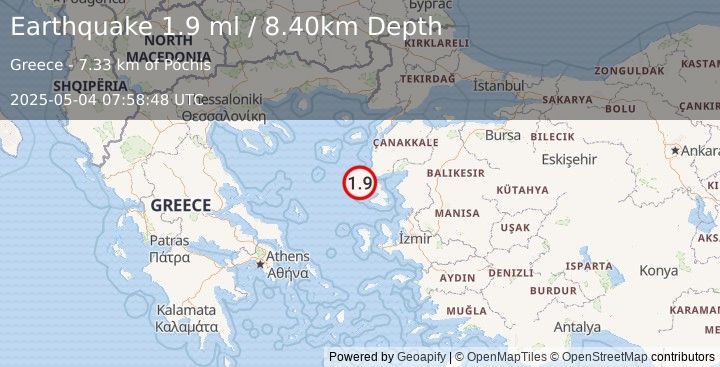 Earthquake AEGEAN SEA (1.9 ml) (2025-05-04 07:58:48 UTC)
